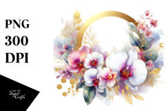 Colorful Frame Gold Foil Orchid Sublimation Clipart Product Image 1