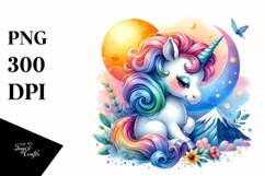 colorful Baby Unicorn in Mountain Landscape Product Image 1