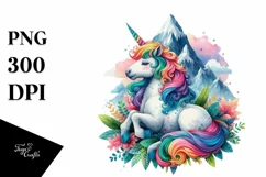 Colorful Unicorn on Mountain PNG Product Image 3