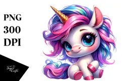 Cute Unicorn with Floral Wreath PNG Product Image 1