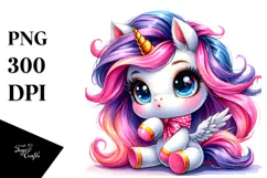 Cute Unicorn with Floral Wreath PNG Product Image 1