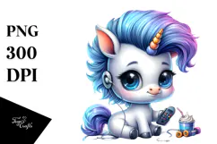 Cute Unicorn with Floral Wreath PNG Product Image 1