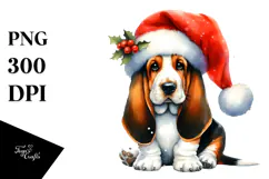 Vibrant Basset Hound with Santa Hat, PNG Product Image 1