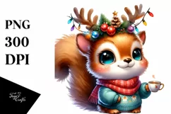 Colorful Squirrel with Reindeer Horns PNG Product Image 3