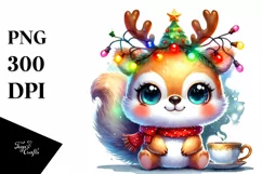 Vibrant Squirrel with Reindeer Horns PNG Product Image 1