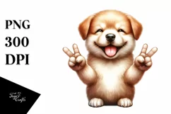 Funny Cute Puppy Smiling with Victory Sign Product Image 1