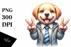Funny Cute Puppy Smiling with Victory Sign Product Image 1
