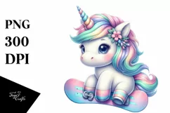 Colorful Unicorn with Snowboard PNG Product Image 1