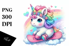 Baby Unicorn Snowboard PNG Product Image 3