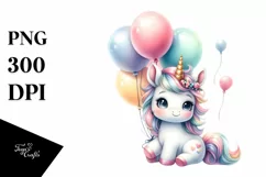 Cute Baby Unicorn with Balloons | Sublimation Clipart Product Image 1