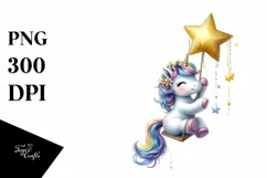 Baby Unicorn Swinging Rainbow Shimmering Star | Clipart Product Image 1