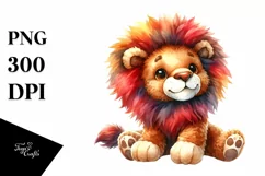 Vibrant Watercolor Colorful Brownish Plush Lion | Clipart Product Image 1
