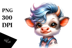 Happy Cow with Cool Expression, Watercolor PNG Product Image 1