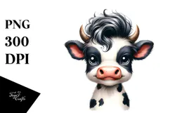 Happy Cow with Cool Expression, Watercolor PNG Product Image 1
