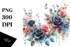 Colorful Floral with Small Black Roses, High-Res PNG Product Image 1
