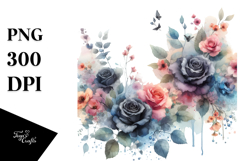 Colorful Floral with Small Black Roses, High-Res PNG Product Image 1