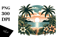 Tropical Island Sunset Vector PNG Product Image 1