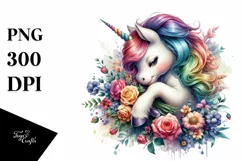 Colorful Unicorn with Flower Bouquet PNG Product Image 1
