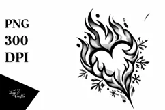 Fire and Ice Heart Tattoo Stile PNG Product Image 1