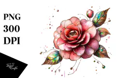 Camellia with Watercolor Splash, High-Res PNG Product Image 1