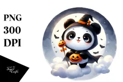 Cute Baby Panda on Cloud Halloween PNG Product Image 1