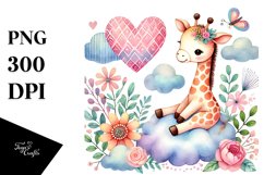 Colorful Boho Giraffe Sitting on a Cloud PNG Product Image 1