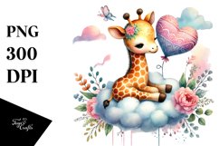 Colorful Boho Giraffe Sitting on a Cloud PNG Product Image 1