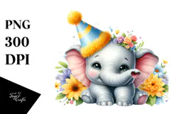Baby Elephant Party Hat Colorful Sublimation Clipart Product Image 1