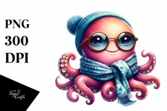 Funny Cute Octopus Portrait Smiling with Scarf and Product Image 1