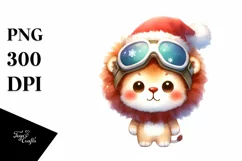 Pastel Lion in Santa Hat PNG Product Image 3