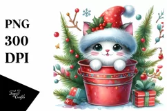 Colorful Cat with Santa Hat PNG Product Image 1