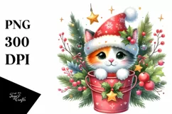 Cute Cat with Santa Hat, Transparent PNG Product Image 1