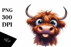 Funny Expressive Highland Cow Watercolor PNG Product Image 3
