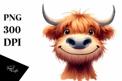 Watercolor Highland Cow Funny PNG Product Image 3
