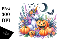 Dressed Unicorn Halloween Vibrant Sublimation Clipart Product Image 1
