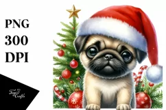 Enthusiastic Pug in Christmas Theme PNG Product Image 1