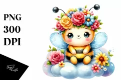 Baby Bee with Flower Crown PNG Product Image 1