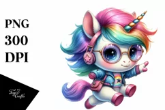 Jumping Unicorn with Cool Haircut, Vibrant Watercolor PNG Product Image 1