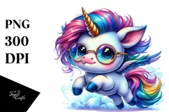 Jumping Unicorn with Cool Haircut, Vibrant Watercolor PNG Product Image 1