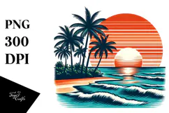 Retro Tropical Beach Sunset Clipart Tshirt, 20 oz Tumbler Product Image 1