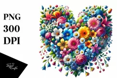 Colorful Heart with Spring Flowers PNG Product Image 1