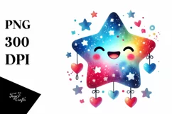 Colorful Smiling Star with Hearts PNG Product Image 1