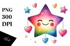 Colorful Smiling Star with Hearts PNG Product Image 1
