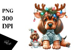 Enthusiastic Bloodhound with Reindeer Horns PNG Product Image 1