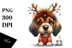 Energetic Bloodhound with Reindeer Horns PNG Product Image 1
