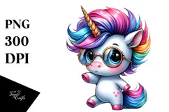Cute Unicorn with Floral Wreath PNG Product Image 1
