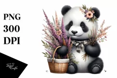 Detailed Watercolor Boho Cute Baby Panda with Flowers Product Image 1
