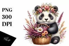 Detailed Watercolor Boho Cute Baby Panda with Flowers Product Image 1