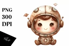 Brownish Whimsical Astronaut Girl | Sublimation Clipart Product Image 1