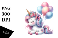 Cute Baby Unicorn with Balloons | Sublimation Clipart Product Image 1